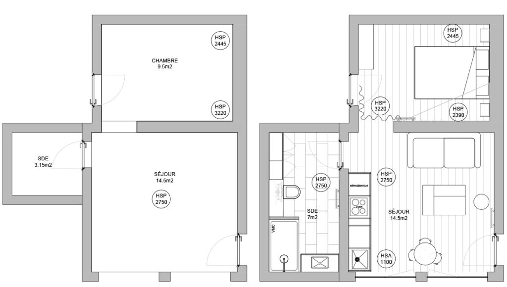 Plan existant / plan projet -architecture intérieure