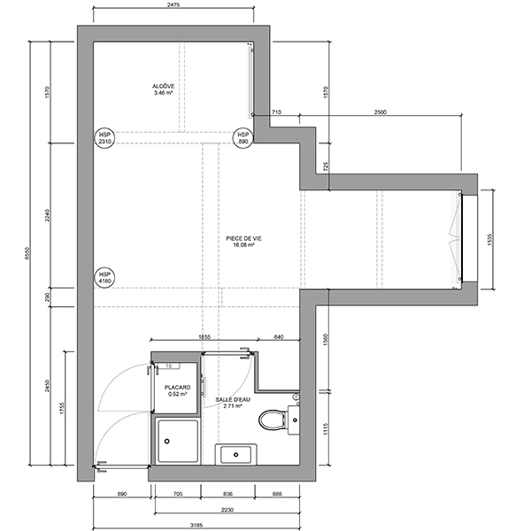 Plan existant studio Les deux Alpes - conception et rénovation